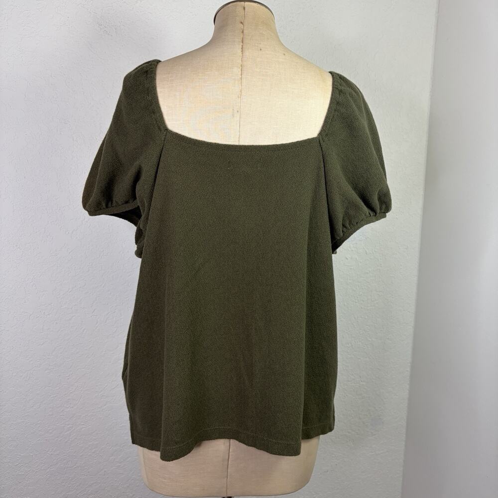Madewell Jacquard square-neck puff sleeve top Green Size L, button front, casual - Picture 6 of 8